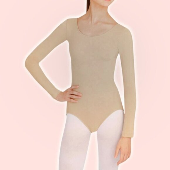 NWT CAPEZIO Team Basics Long Sleeve Leotard Sz XS Nude - Picture 1 of 4